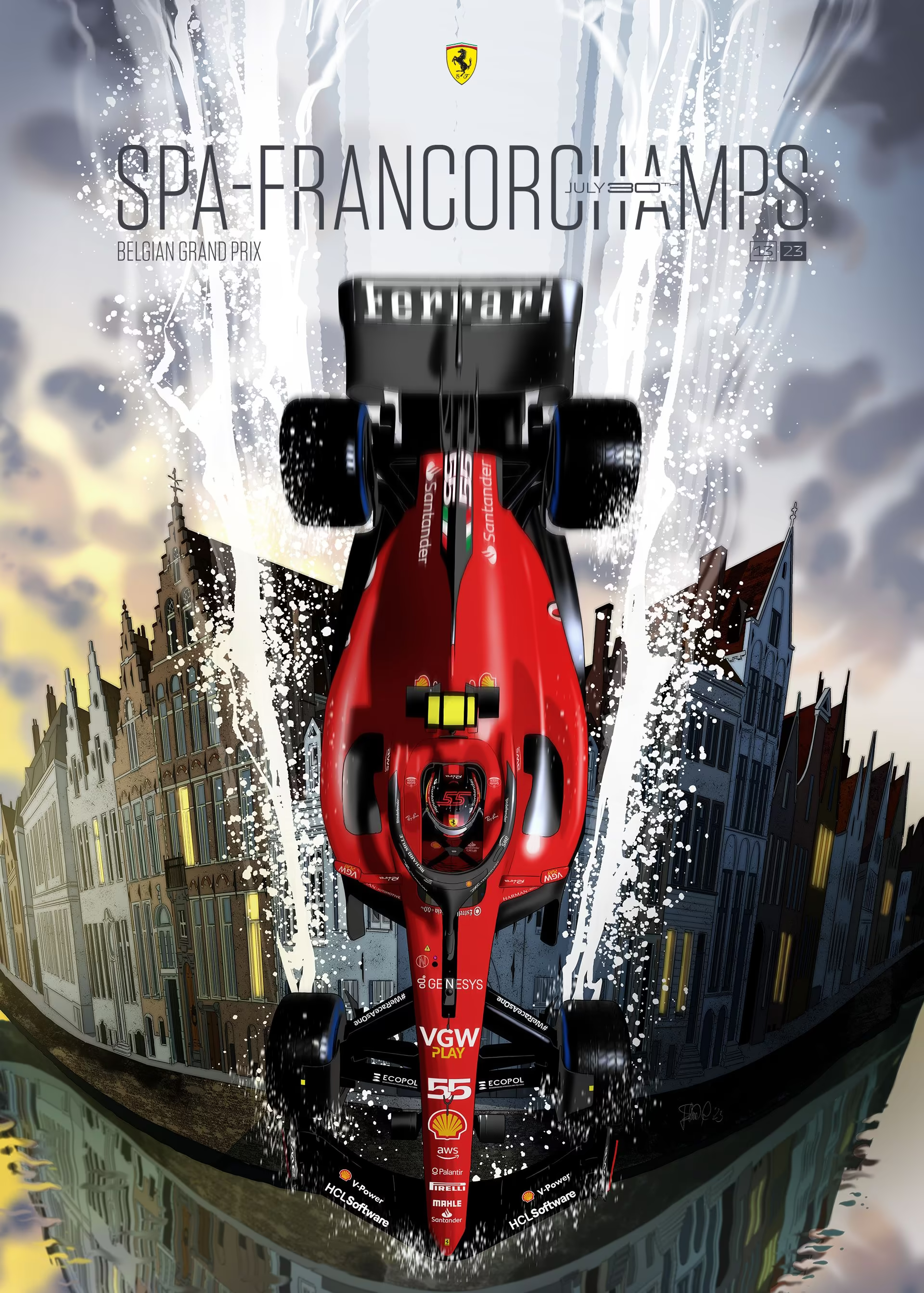 2023 Ferrari F1 RACE 13 Belgium grand prix race cover art poster